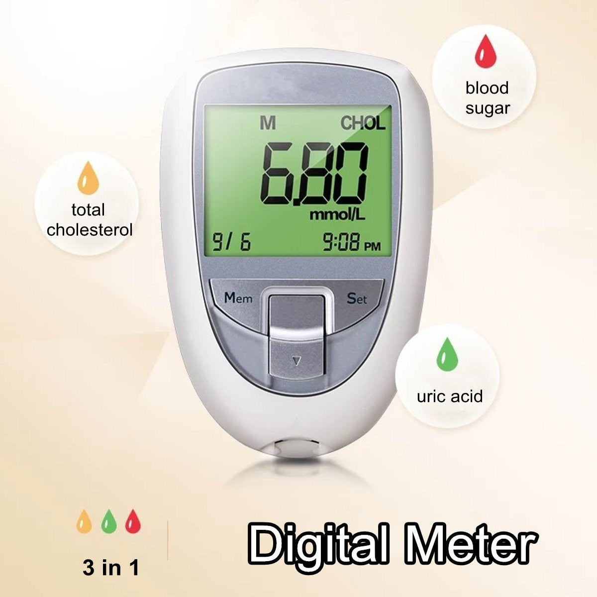 3 in 1 Multifunction Cholesterol Uric Acid Blood Glucose Monitor